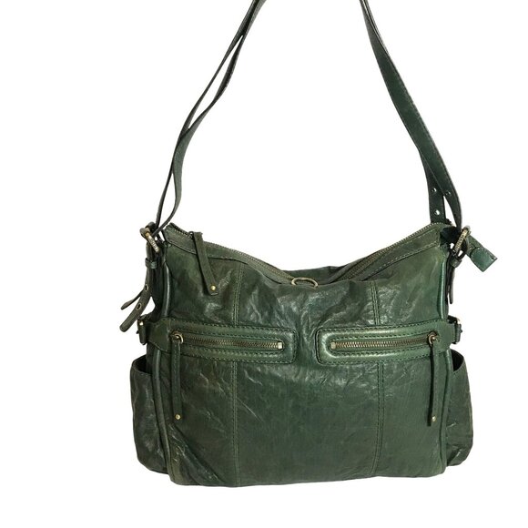 Gianni Bini Green Leather Shoulder Bag Multiple Compartments 14 X 14 - Picture 1 of 10